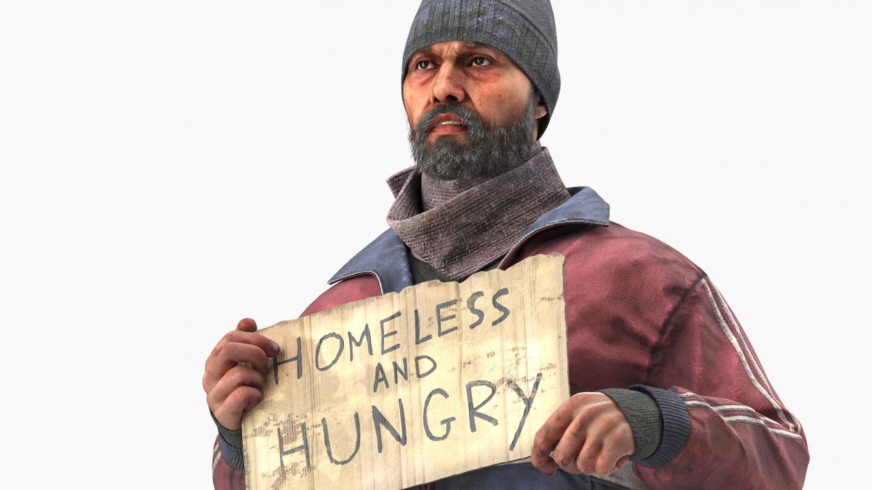 Standing Homeless Man with Placard 3D model