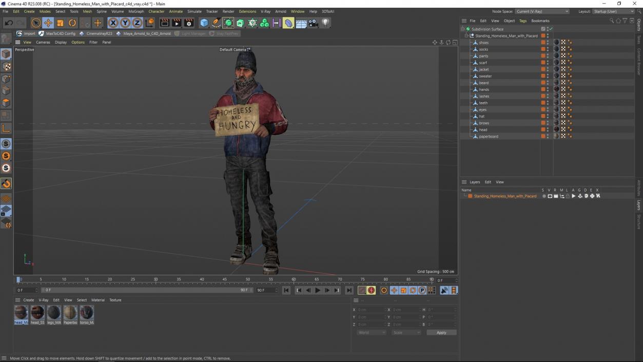 Standing Homeless Man with Placard 3D model