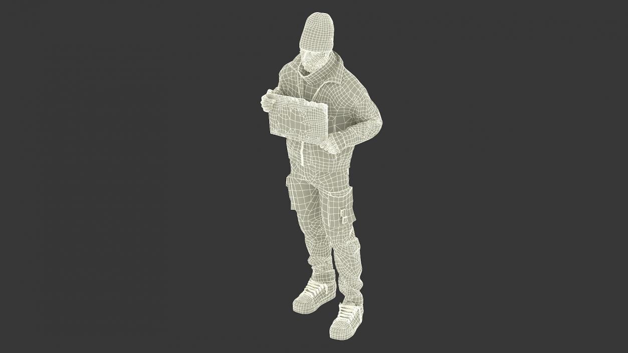 Standing Homeless Man with Placard 3D model