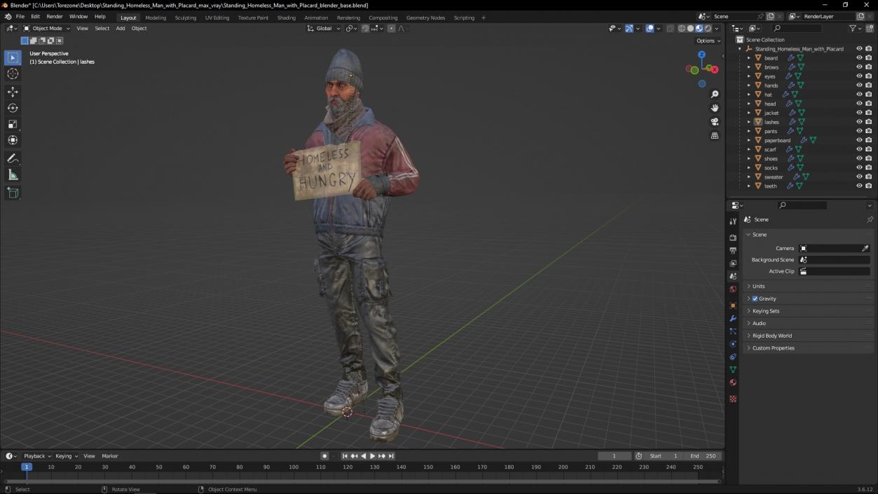 Standing Homeless Man with Placard 3D model