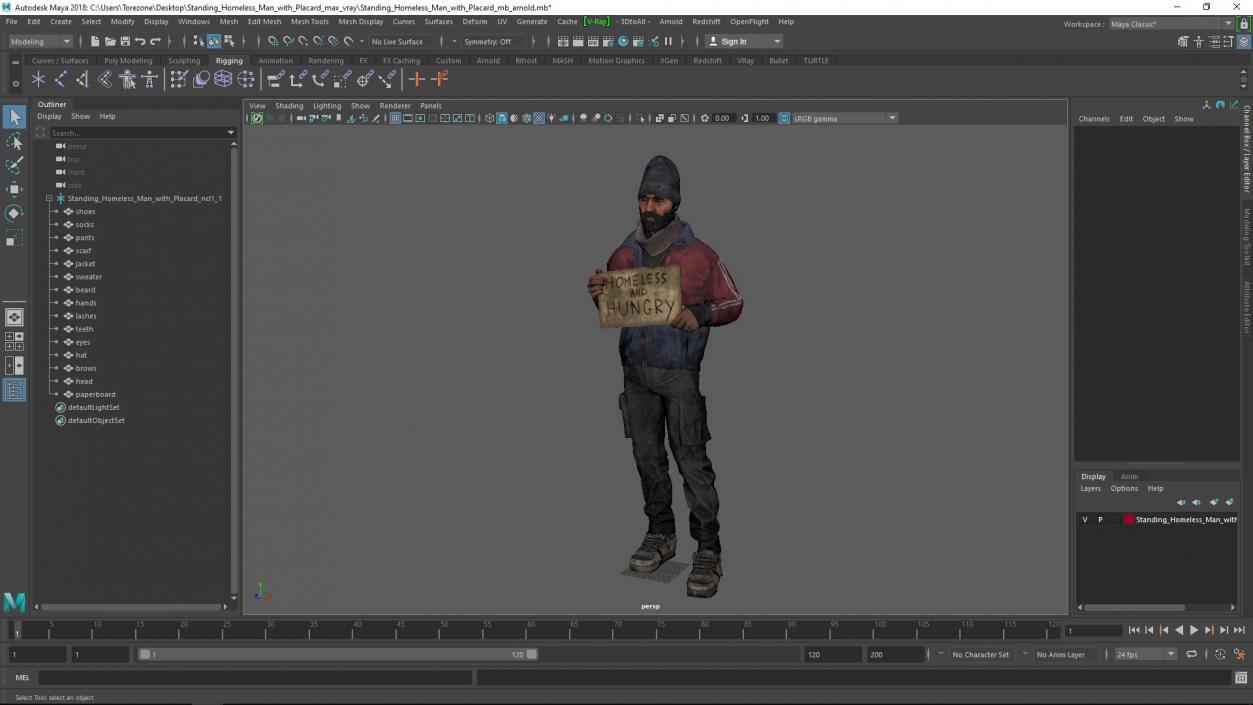 Standing Homeless Man with Placard 3D model