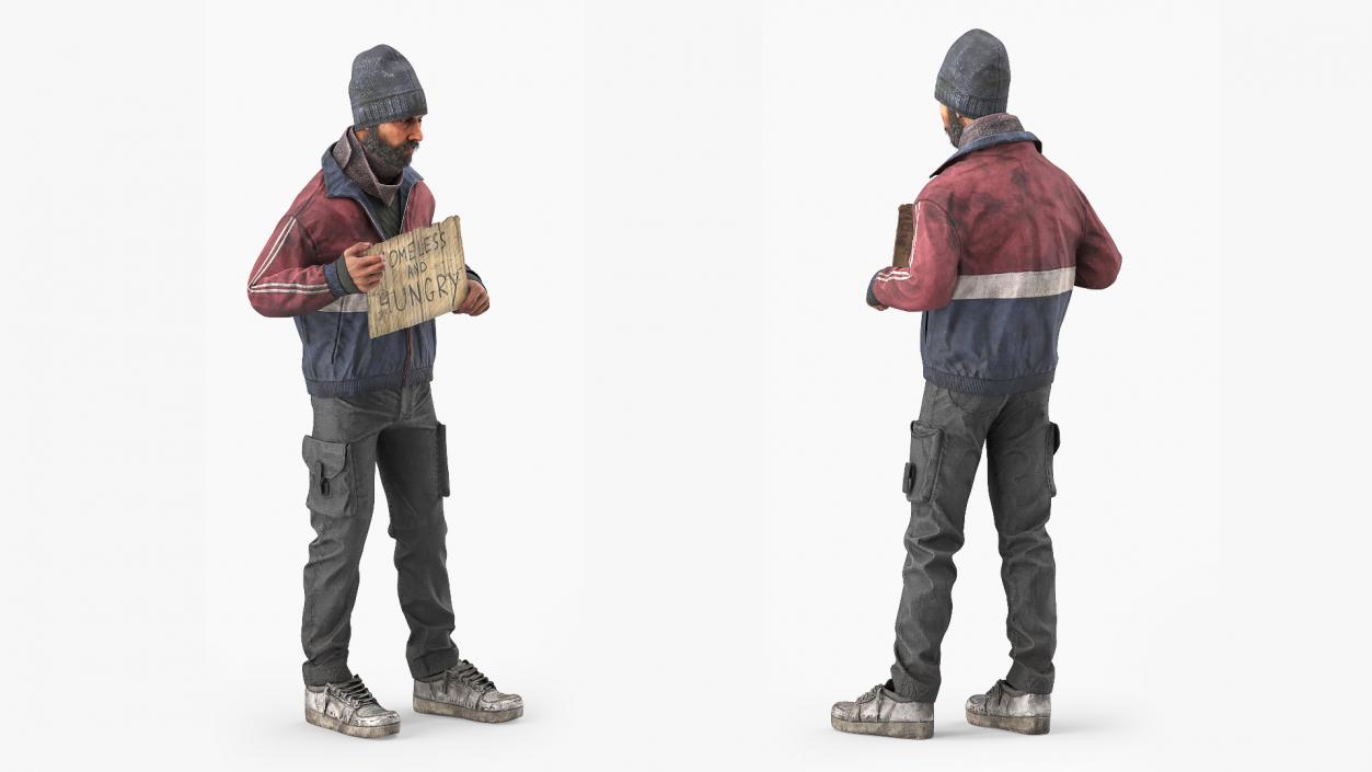 Standing Homeless Man with Placard 3D model