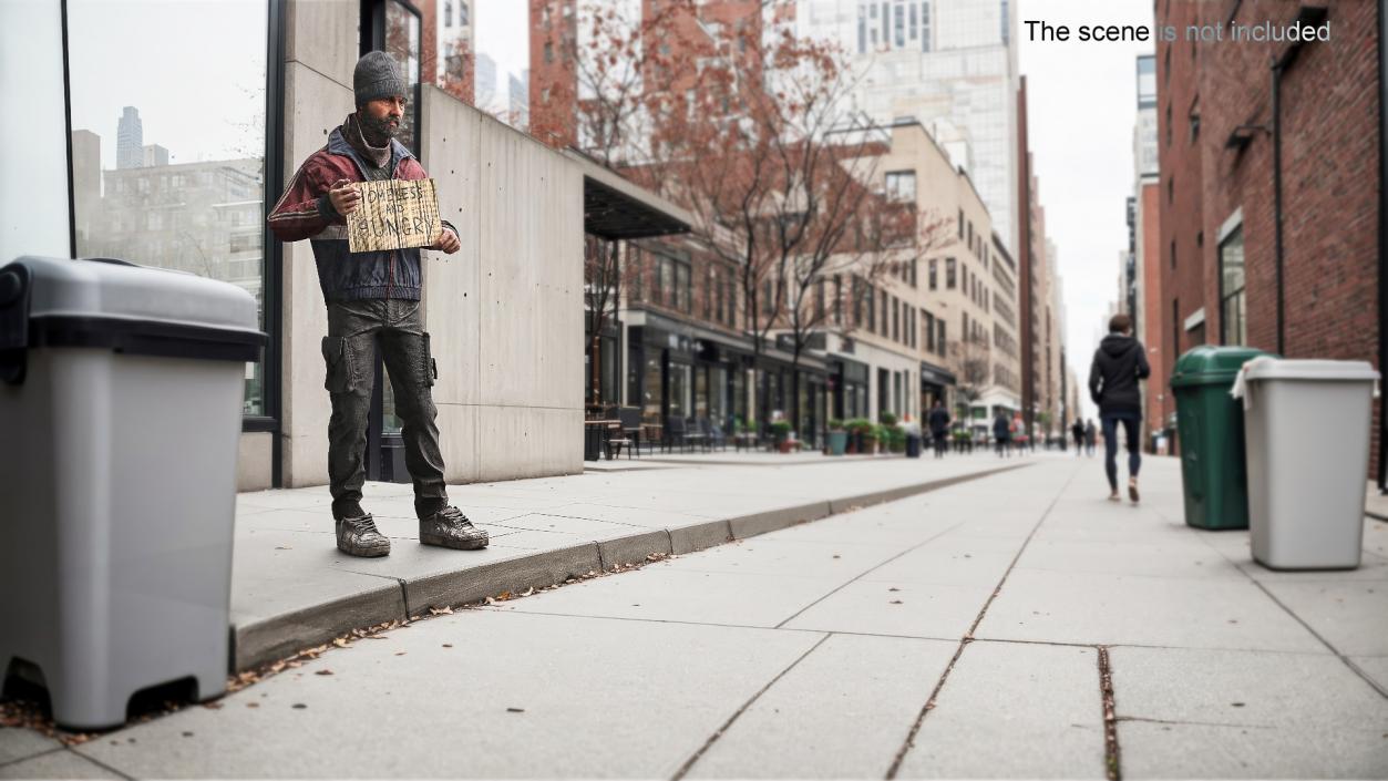 Standing Homeless Man with Placard 3D model