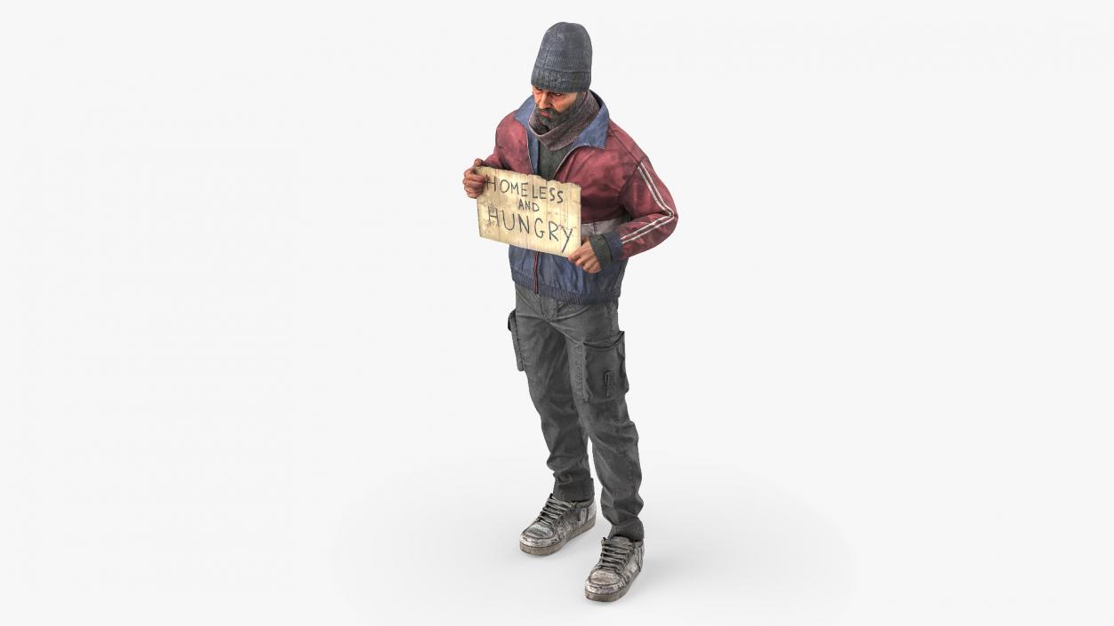 Standing Homeless Man with Placard 3D model