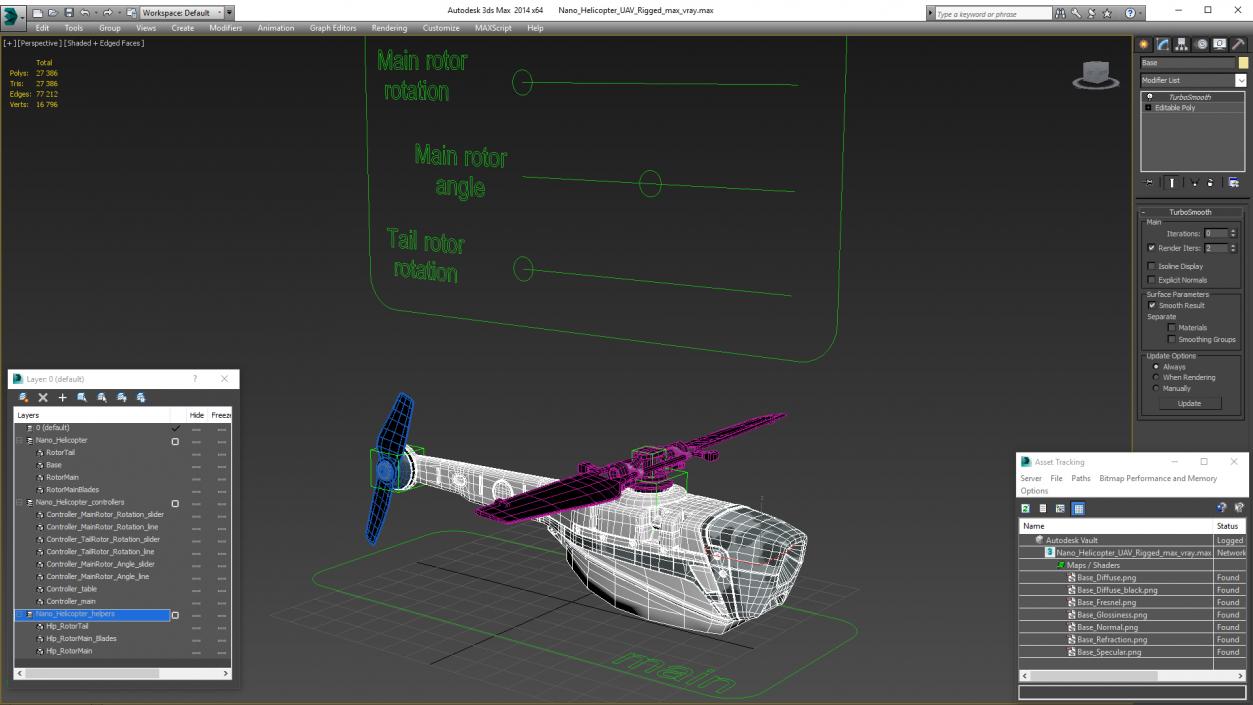 3D Nano Helicopter UAV Rigged