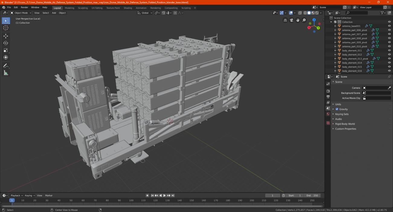 3D Iron Dome Mobile Air Defense System Folded Position