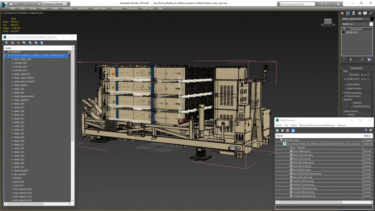 3D Iron Dome Mobile Air Defense System Folded Position