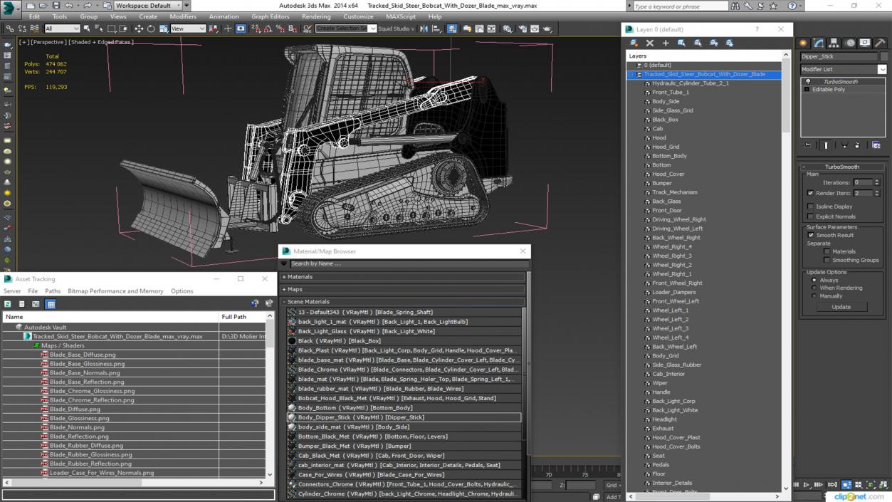 Tracked Skid Steer Bobcat With Dozer Blade 3D