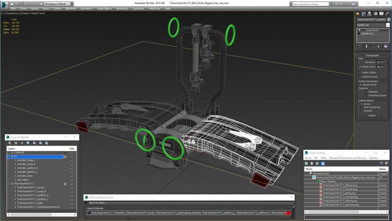 3D Thule EasyFold XT2 Bike Racks Rigged