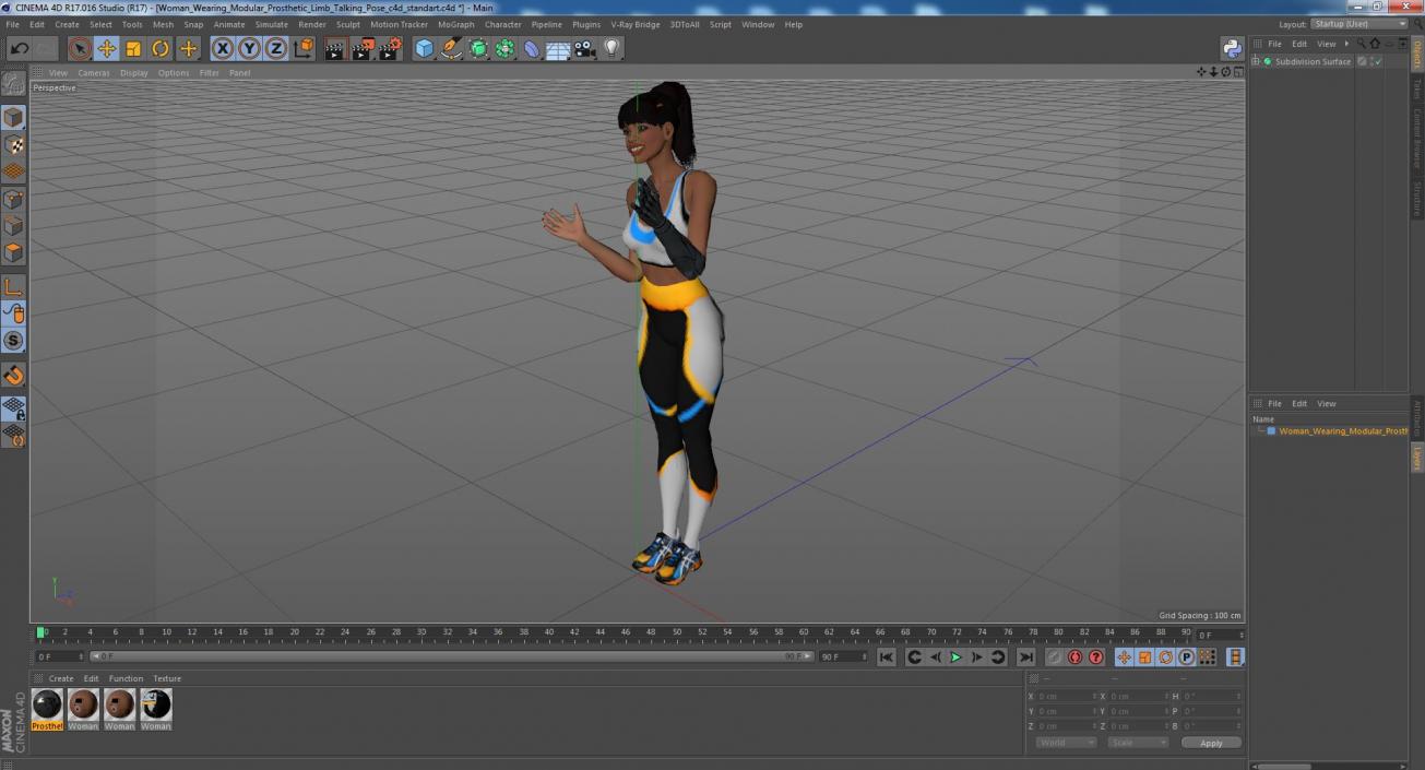 3D model Woman Wearing Modular Prosthetic Limb Talking Pose