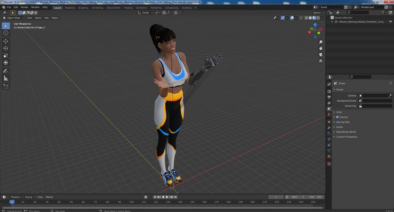 3D model Woman Wearing Modular Prosthetic Limb Talking Pose