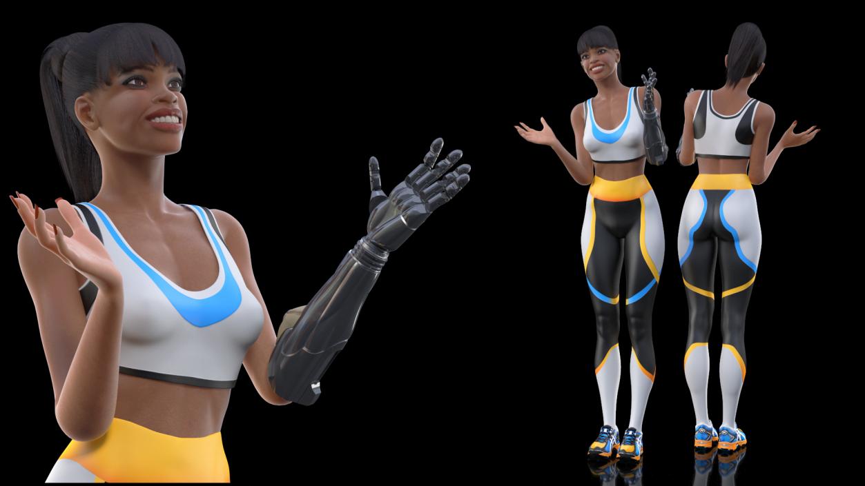 3D model Woman Wearing Modular Prosthetic Limb Talking Pose