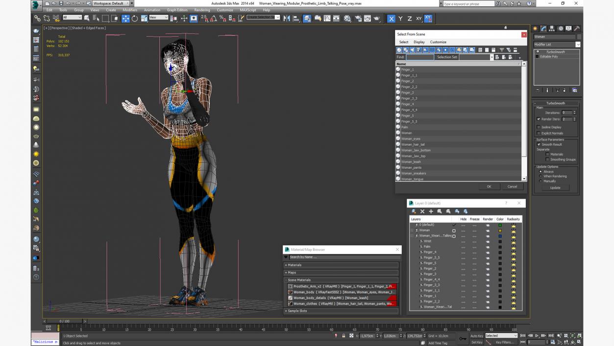 3D model Woman Wearing Modular Prosthetic Limb Talking Pose