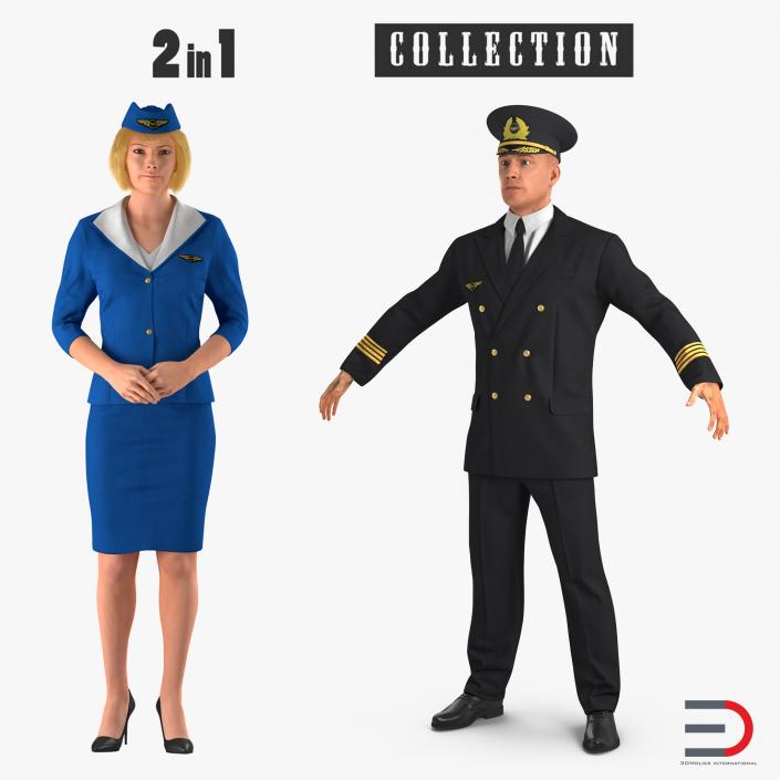 Airline Pilot and Stewardess Collection 3D model