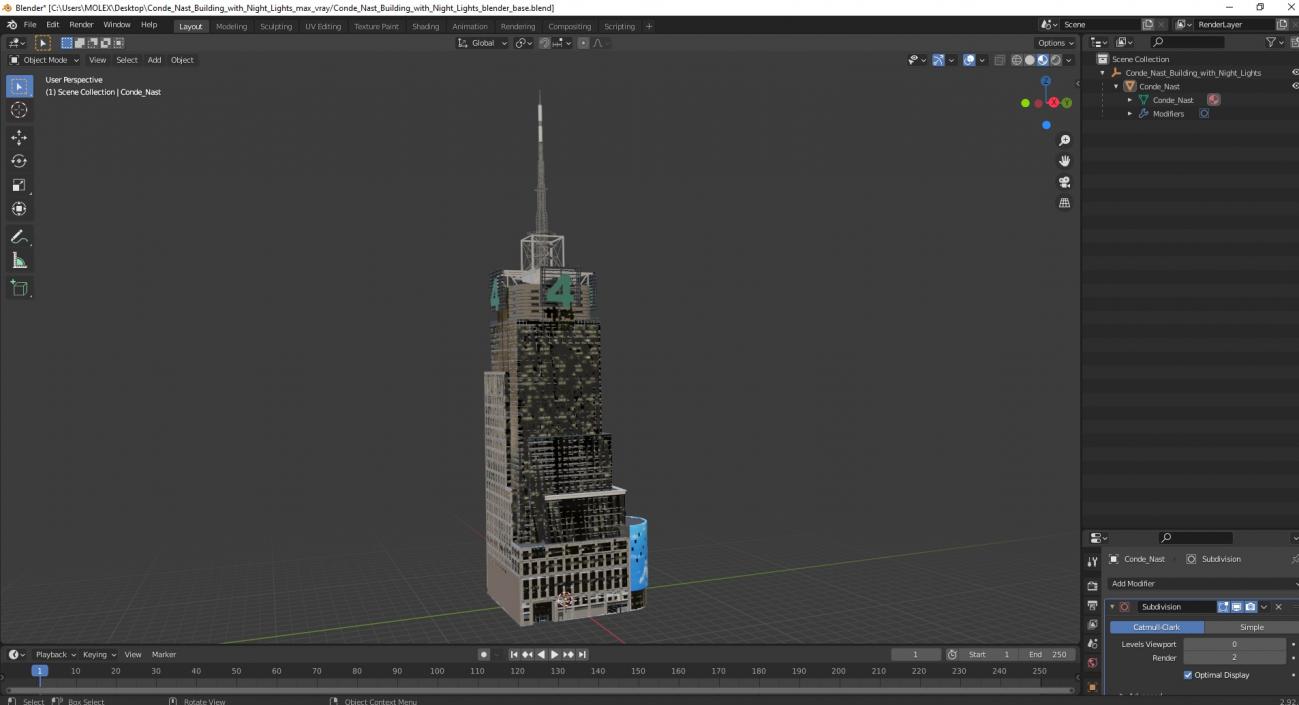 Conde Nast Building with Night Lights 3D