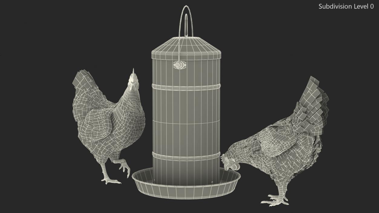 3D Poultry Feeder with Chickens model