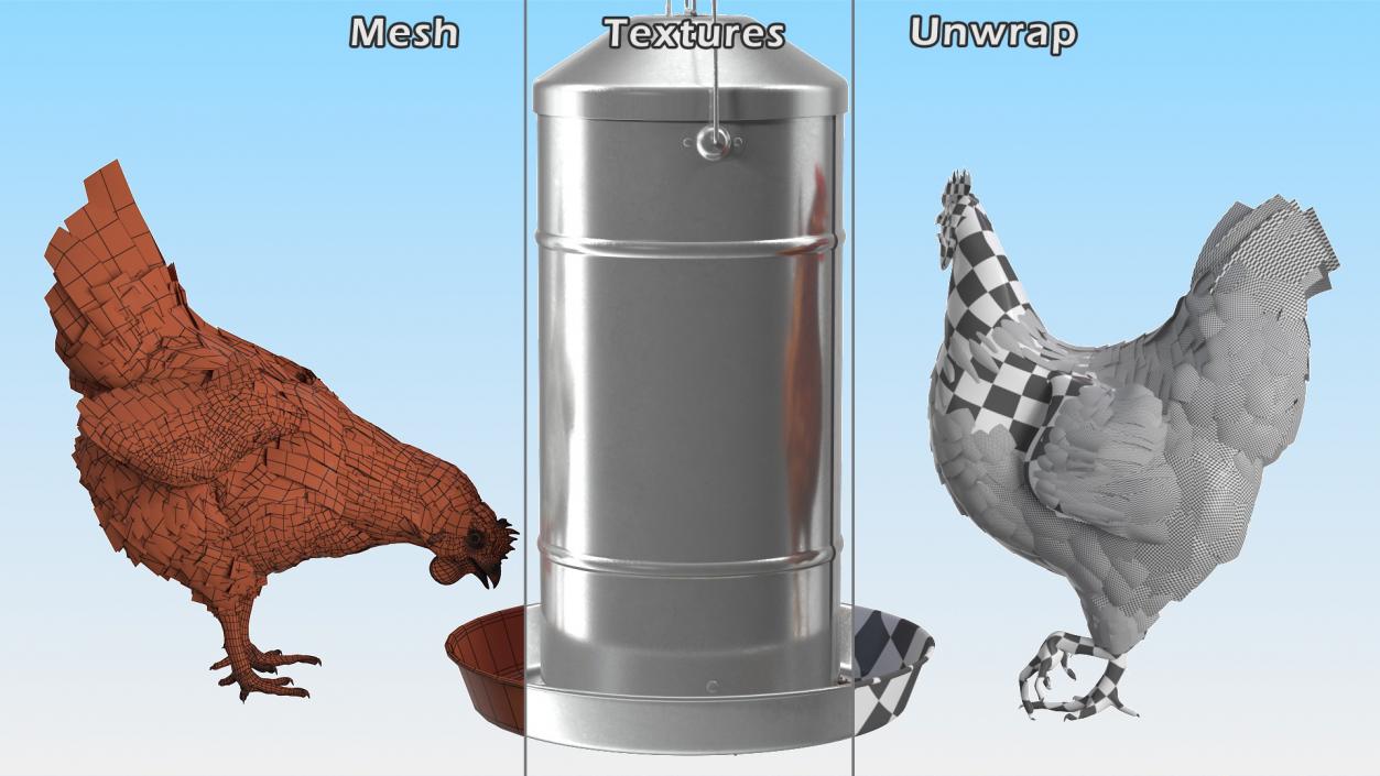 3D Poultry Feeder with Chickens model