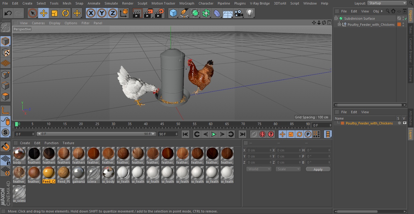 3D Poultry Feeder with Chickens model