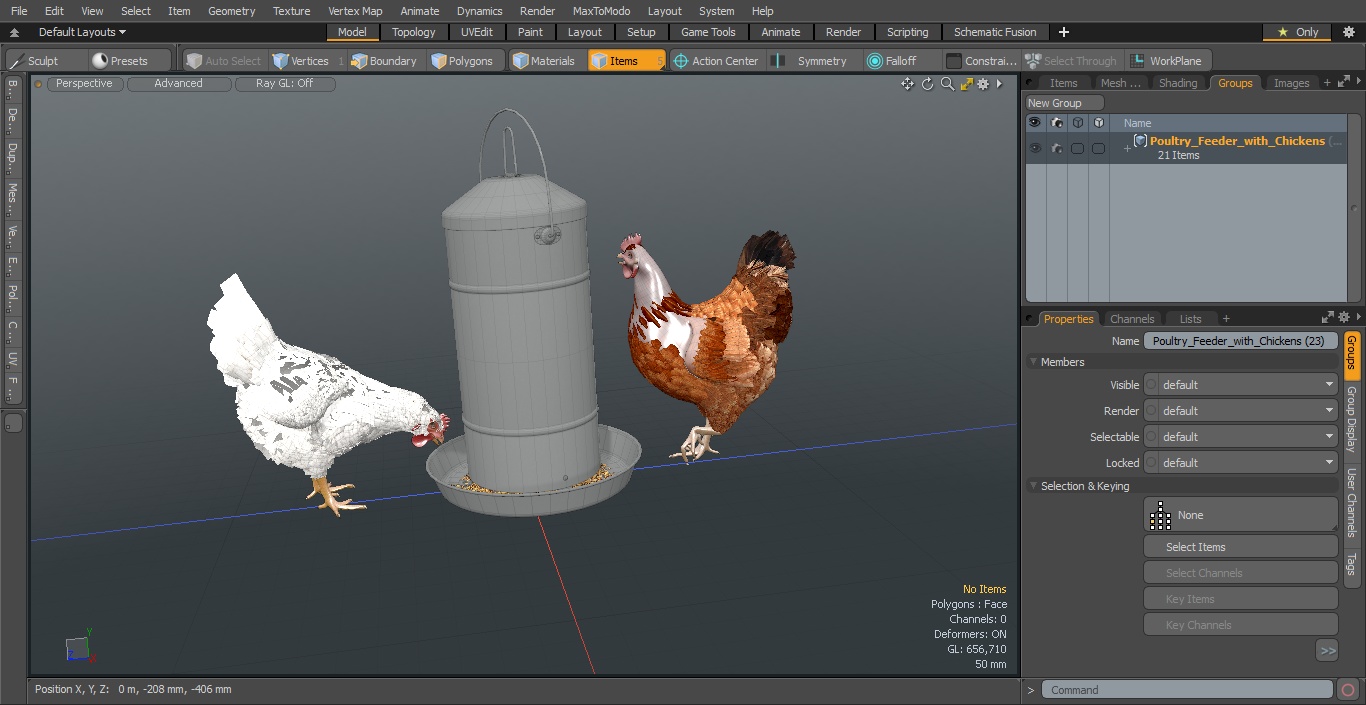 3D Poultry Feeder with Chickens model