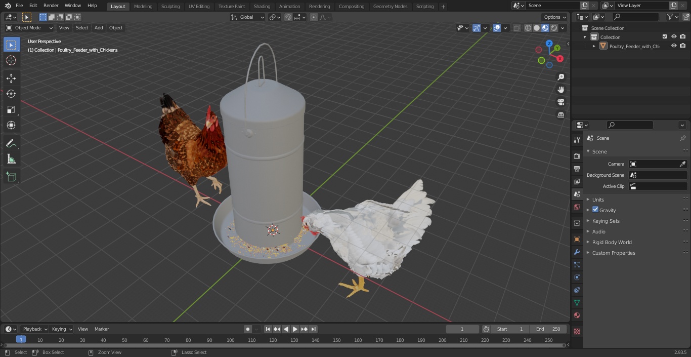 3D Poultry Feeder with Chickens model