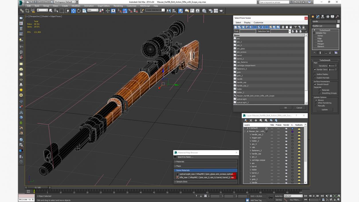 Mauser Kar98k Bolt Action Rifle with Scope 3D