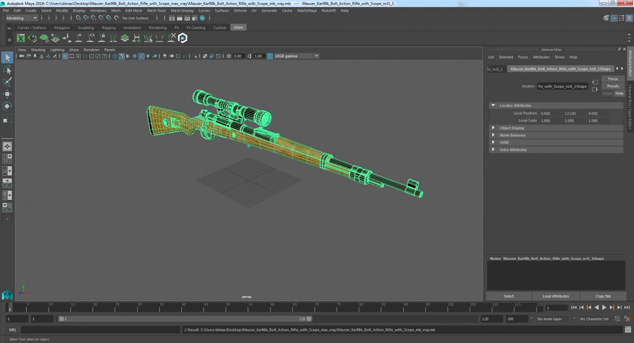 Mauser Kar98k Bolt Action Rifle with Scope 3D