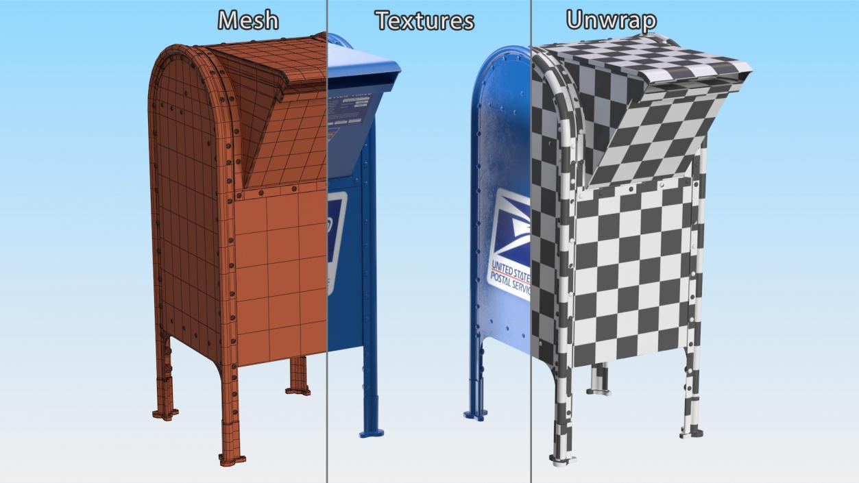 3D Blue Metal US Mailbox