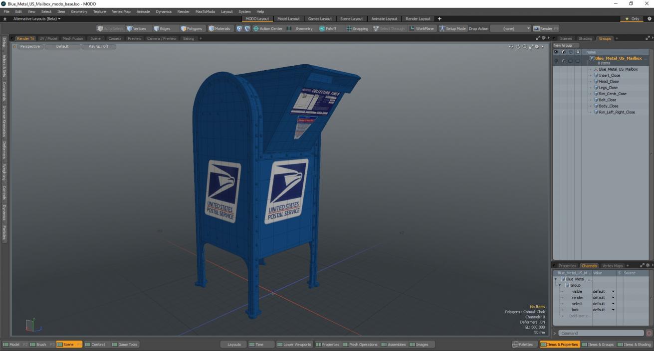 3D Blue Metal US Mailbox