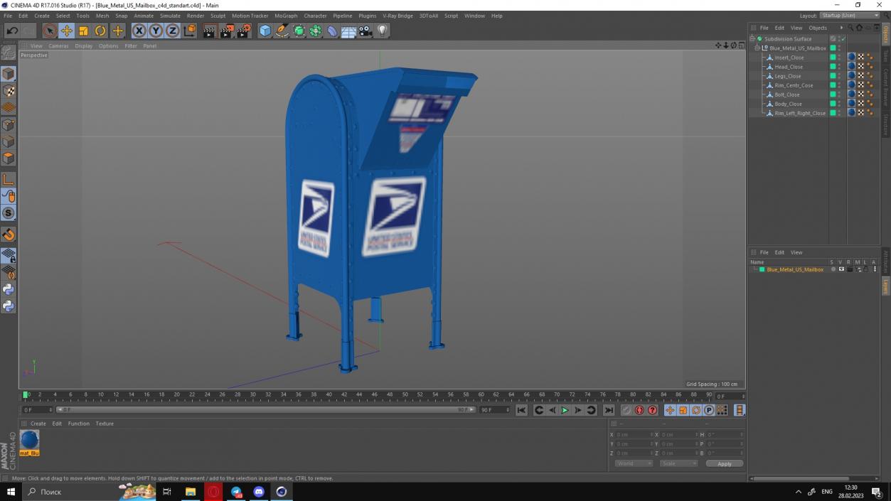 3D Blue Metal US Mailbox