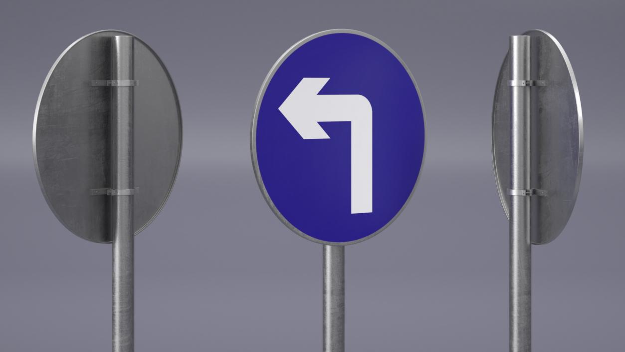 3D model Road Sign Turn Left Ahead