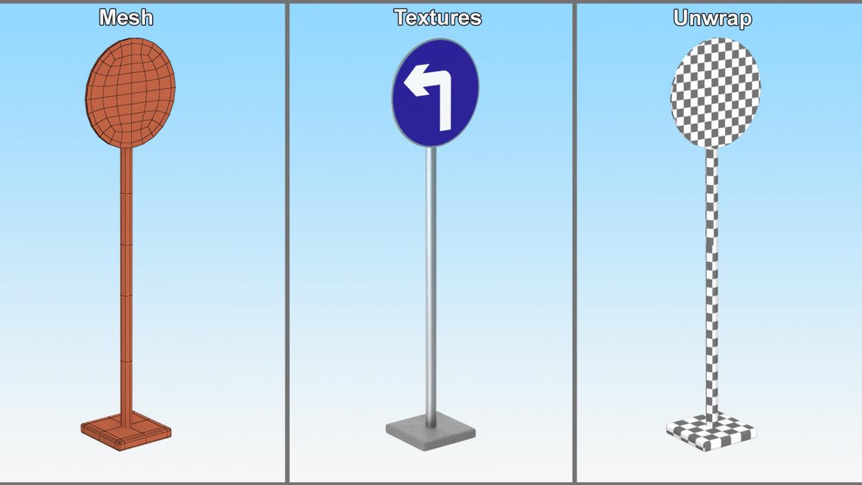 3D model Road Sign Turn Left Ahead