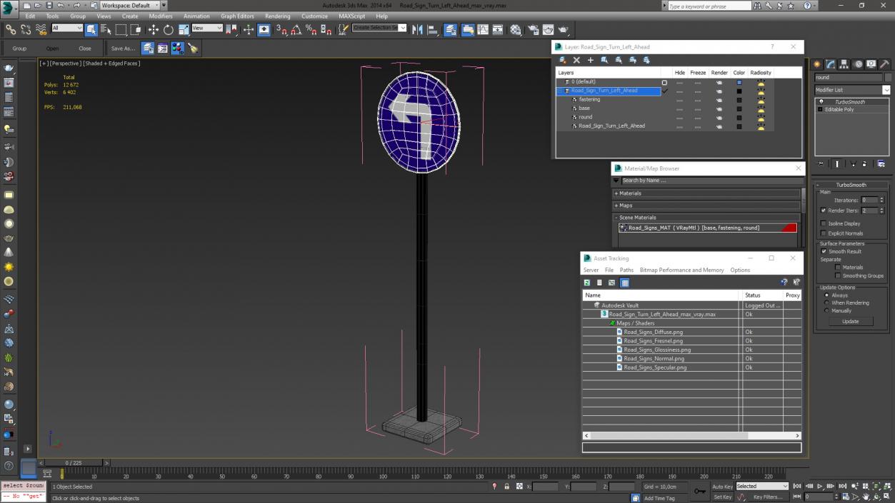 3D model Road Sign Turn Left Ahead