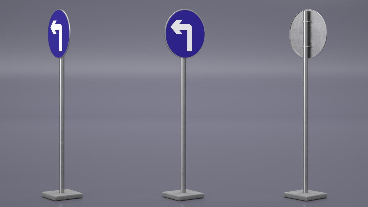 3D model Road Sign Turn Left Ahead