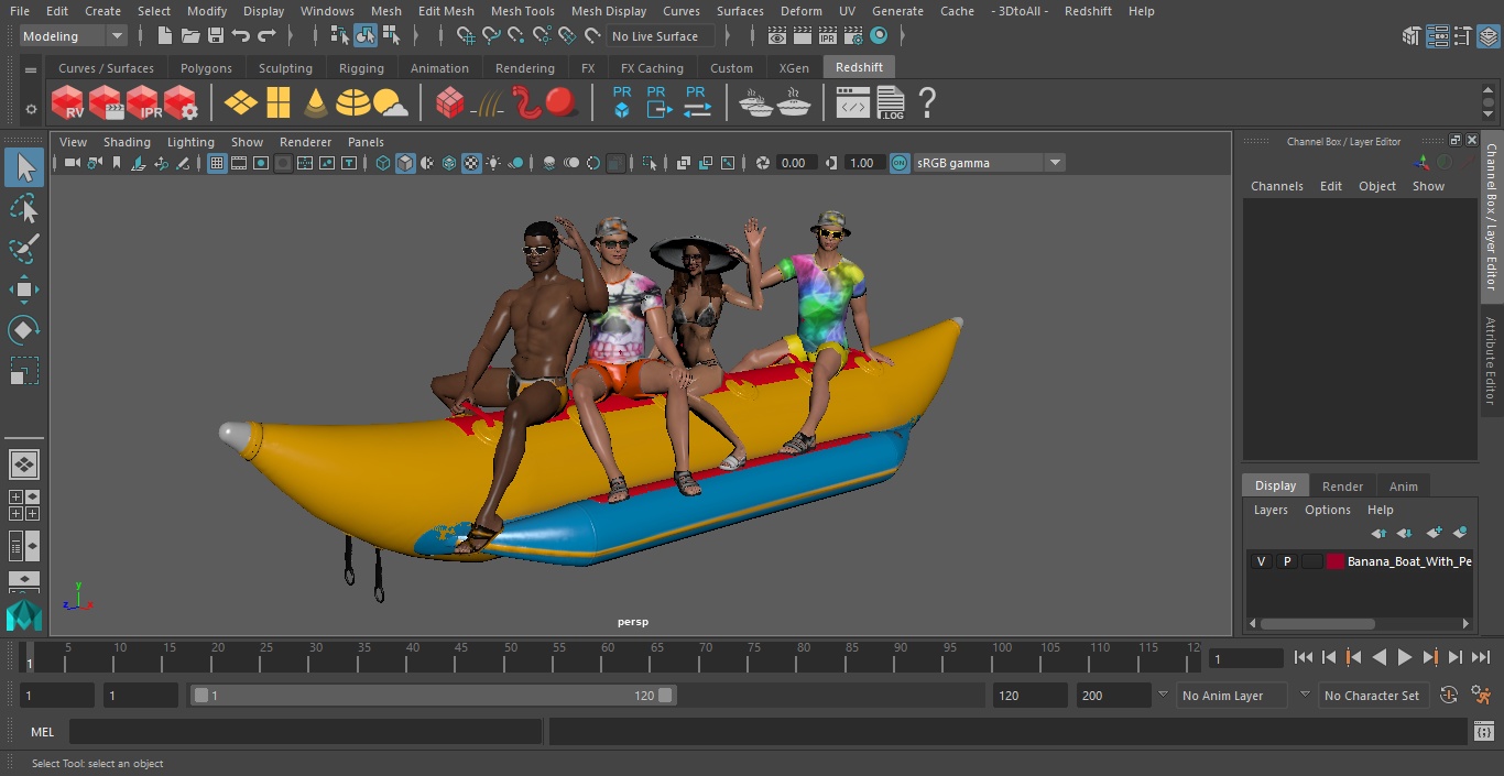 3D Banana Boat With People model