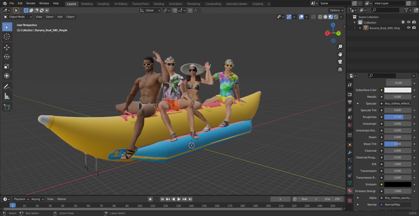 3D Banana Boat With People model