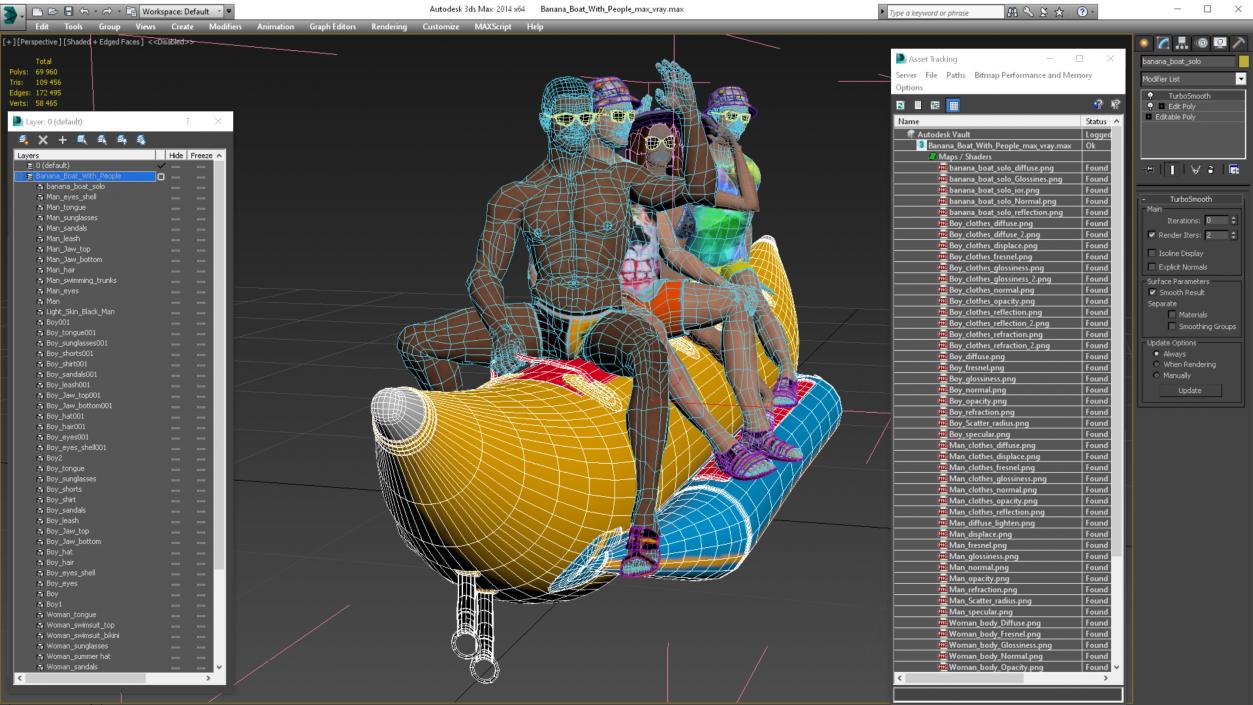 3D Banana Boat With People model