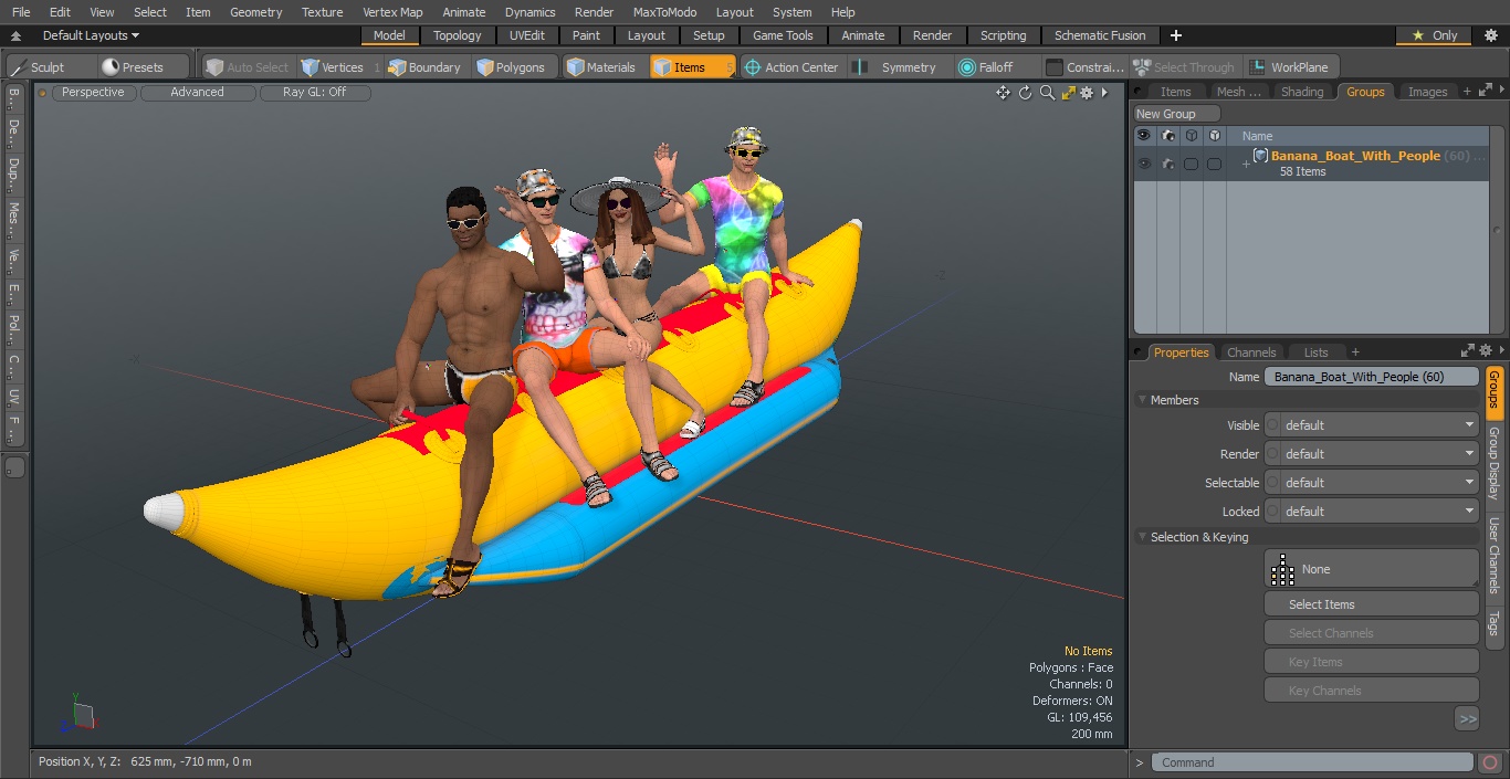 3D Banana Boat With People model