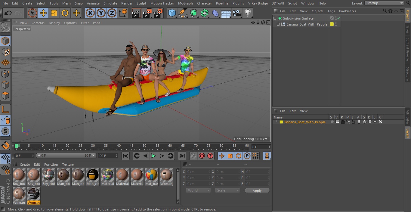 3D Banana Boat With People model