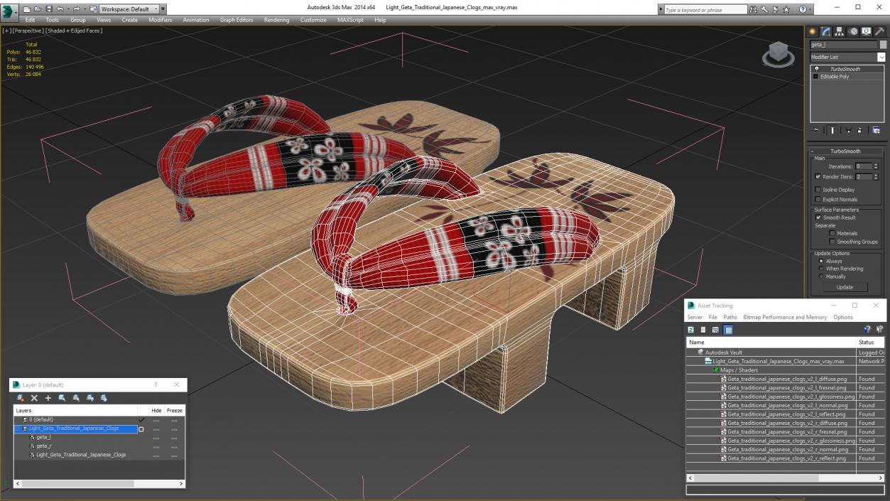 Light Geta Traditional Japanese Clogs 3D