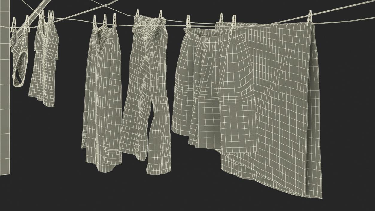 3D Clothes Hanging on Laundry Line