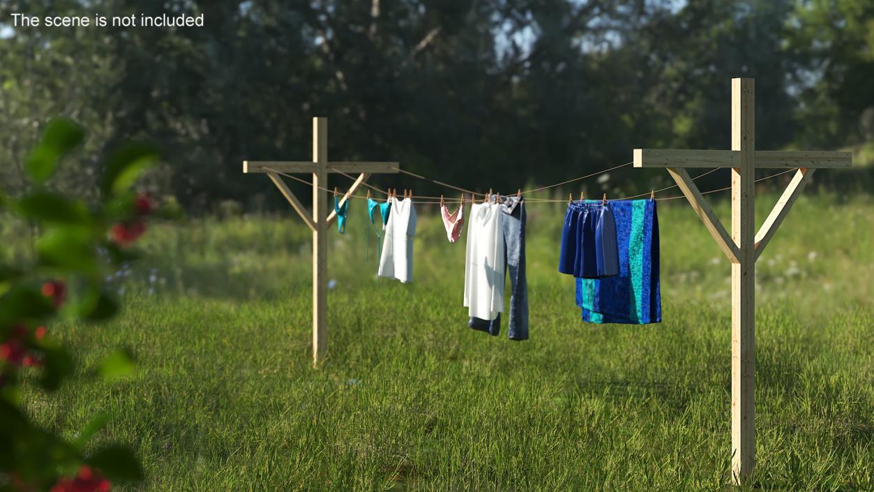 3D Clothes Hanging on Laundry Line