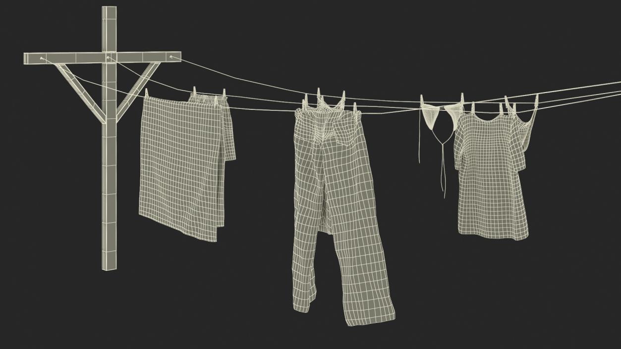 3D Clothes Hanging on Laundry Line