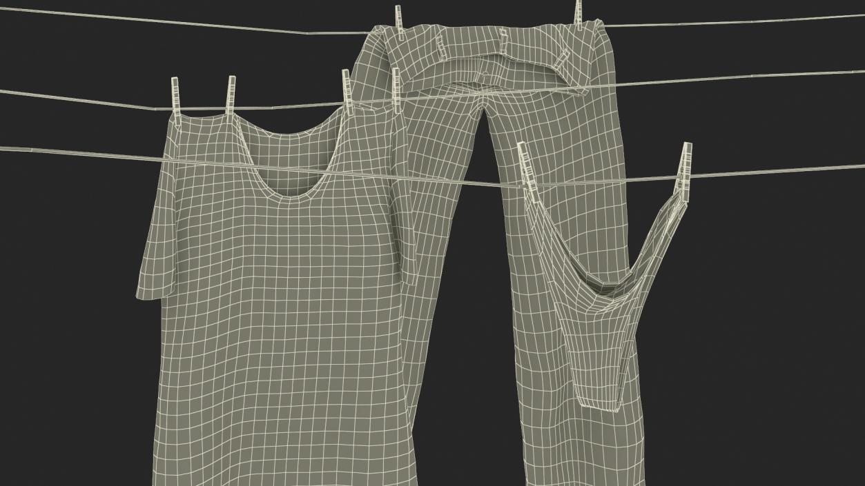 3D Clothes Hanging on Laundry Line