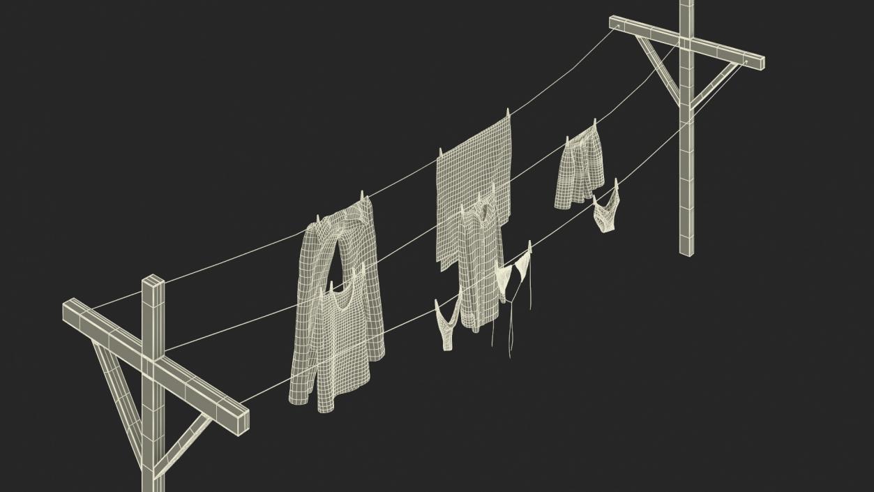 3D Clothes Hanging on Laundry Line