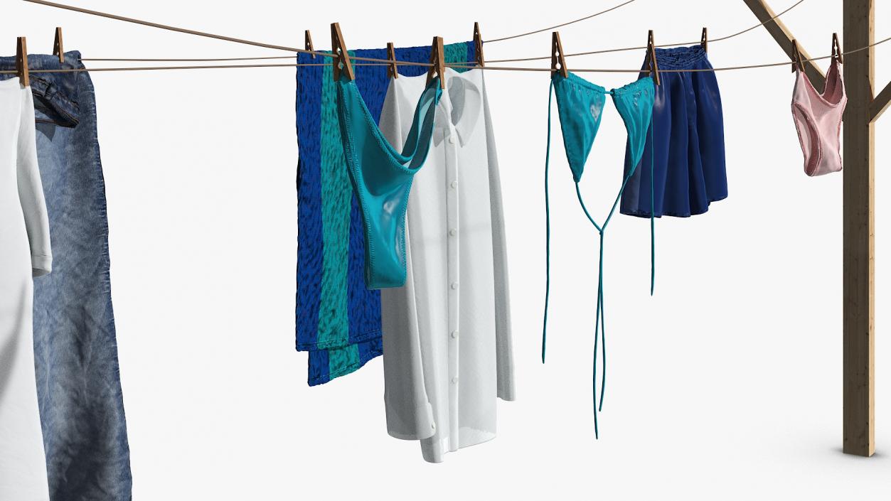 3D Clothes Hanging on Laundry Line