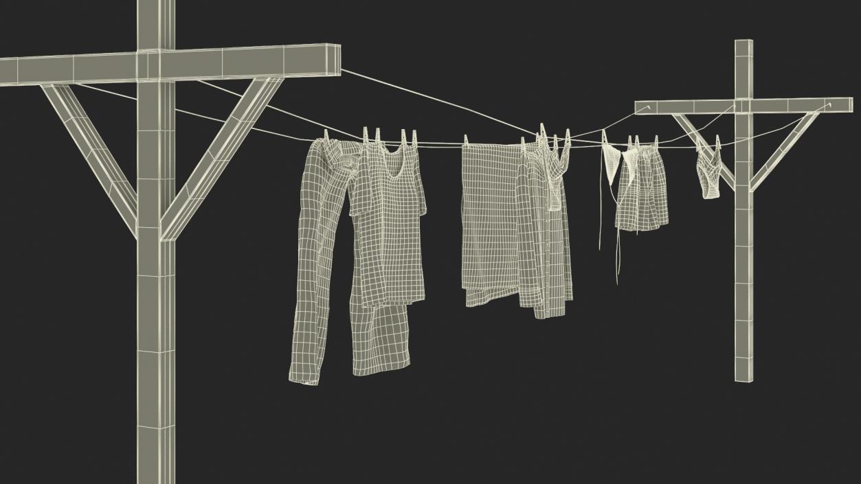 3D Clothes Hanging on Laundry Line