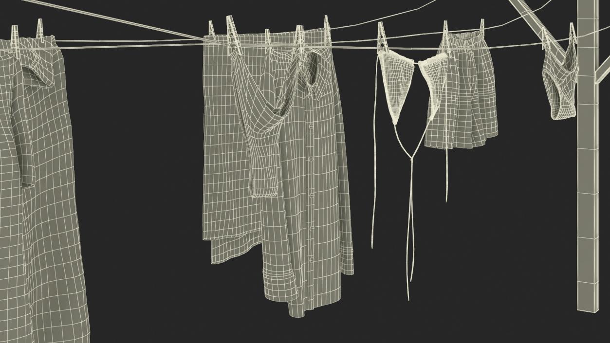 3D Clothes Hanging on Laundry Line