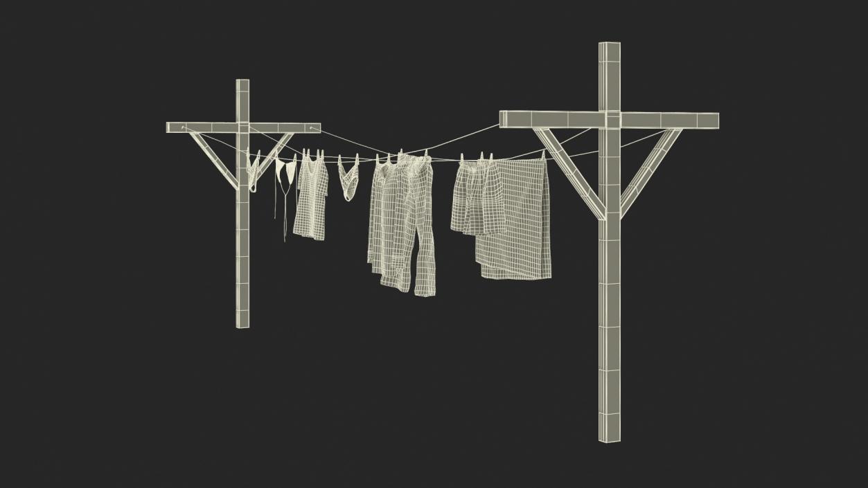 3D Clothes Hanging on Laundry Line