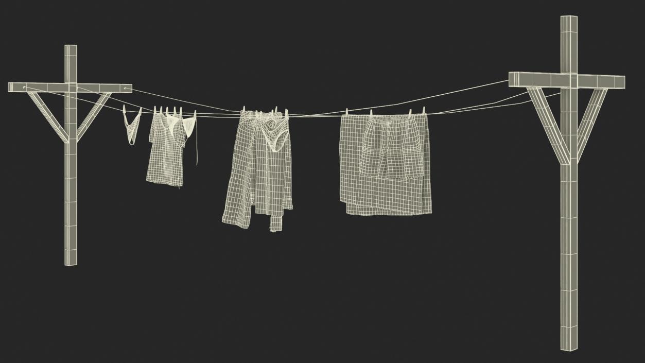 3D Clothes Hanging on Laundry Line