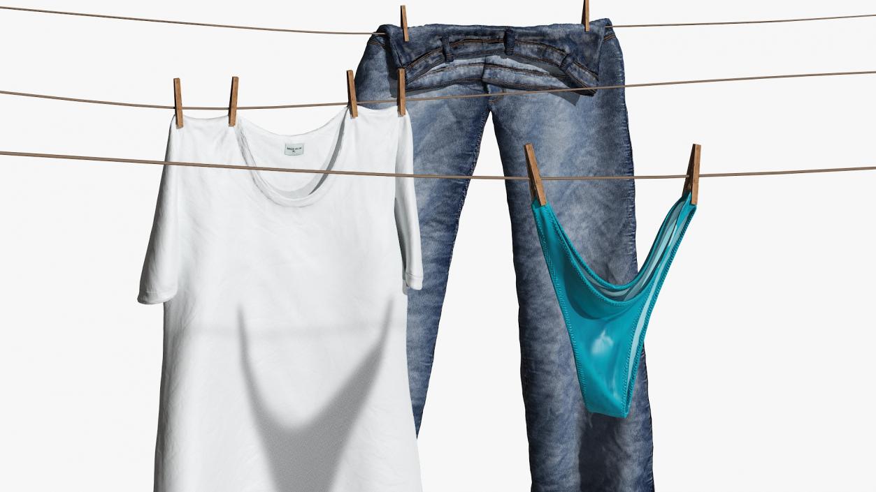 3D Clothes Hanging on Laundry Line